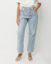 Dior Blue Denim and White Stripe Straight Leg Jeans - US 6