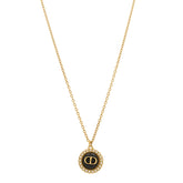 Metal Pearl CD Necklace Gold Black