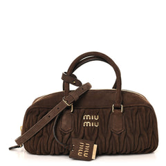 Suede Matelasse Large Arcadie Top Handle Bag Cocoa Brown