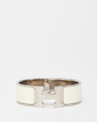 Hermès Silver White Enamel Wide Clic Clac H Bracelet - GM