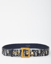 Dior Navy and White Monogram Oblique Jacquard Canvas Gold D DiorQuake Belt - 85