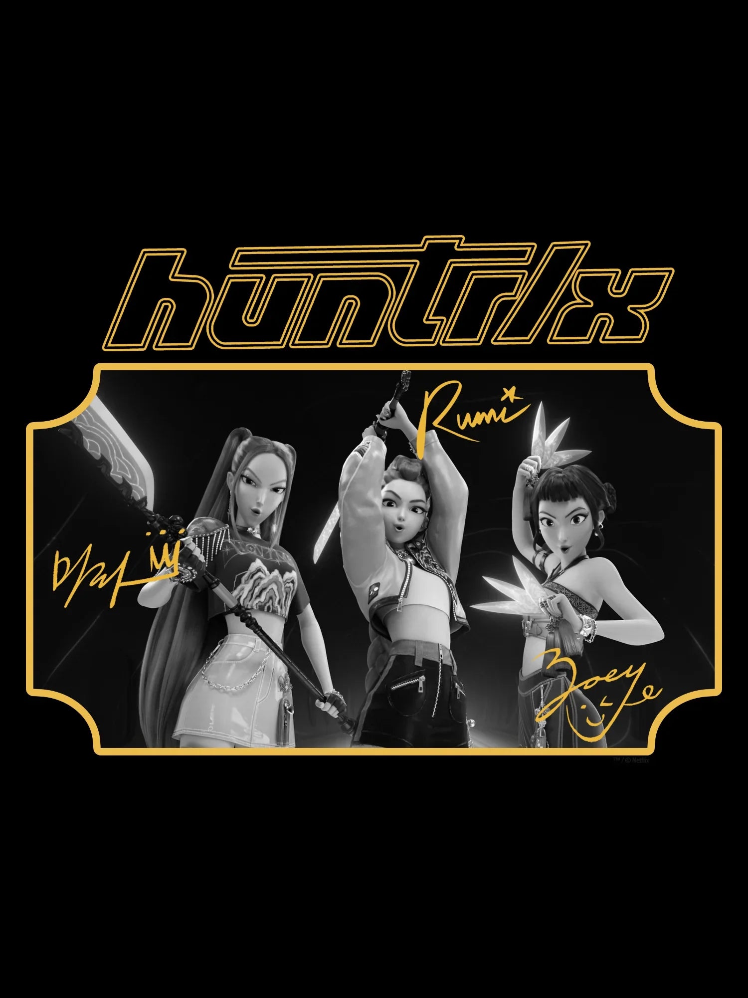 KPop Demon Hunters Gold Foil T-Shirt HUNTR/X Signatures