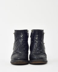 Chanel Black Quilted Leather CC Logo Short Zip Boots - 38