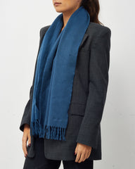 Hermès Navy Cashmere Logo Fringe Scarf
