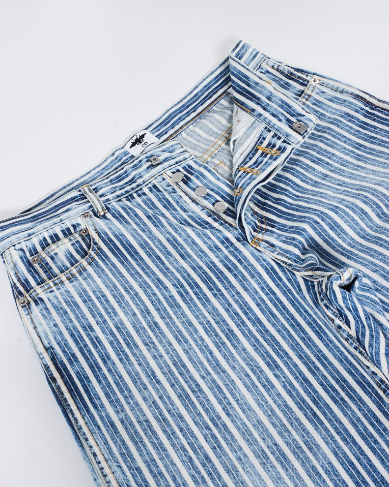 Dior Blue Denim and White Stripe Straight Leg Jeans - US 6