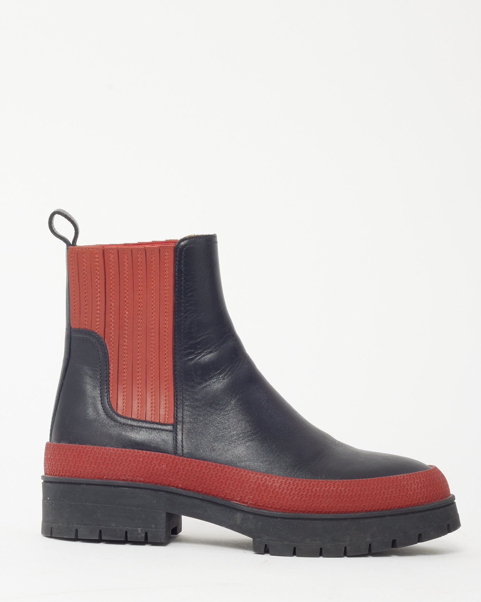 Hermès Black and Red Leather Colorblock Chelsea Boots - 35.5