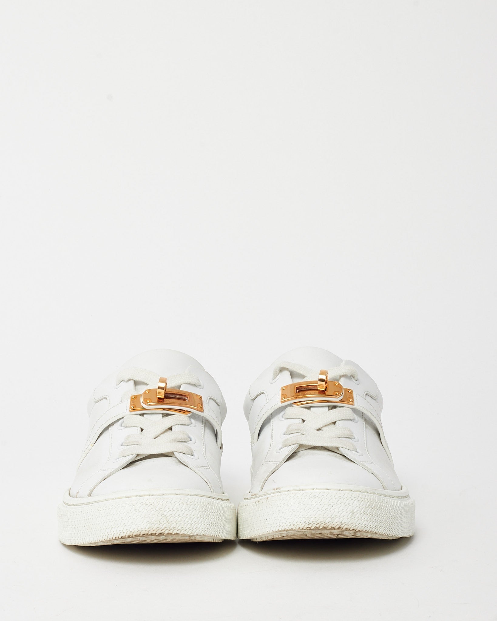 Hermès White Leather RGHW Kelly Buckle Day Sneakers - 36