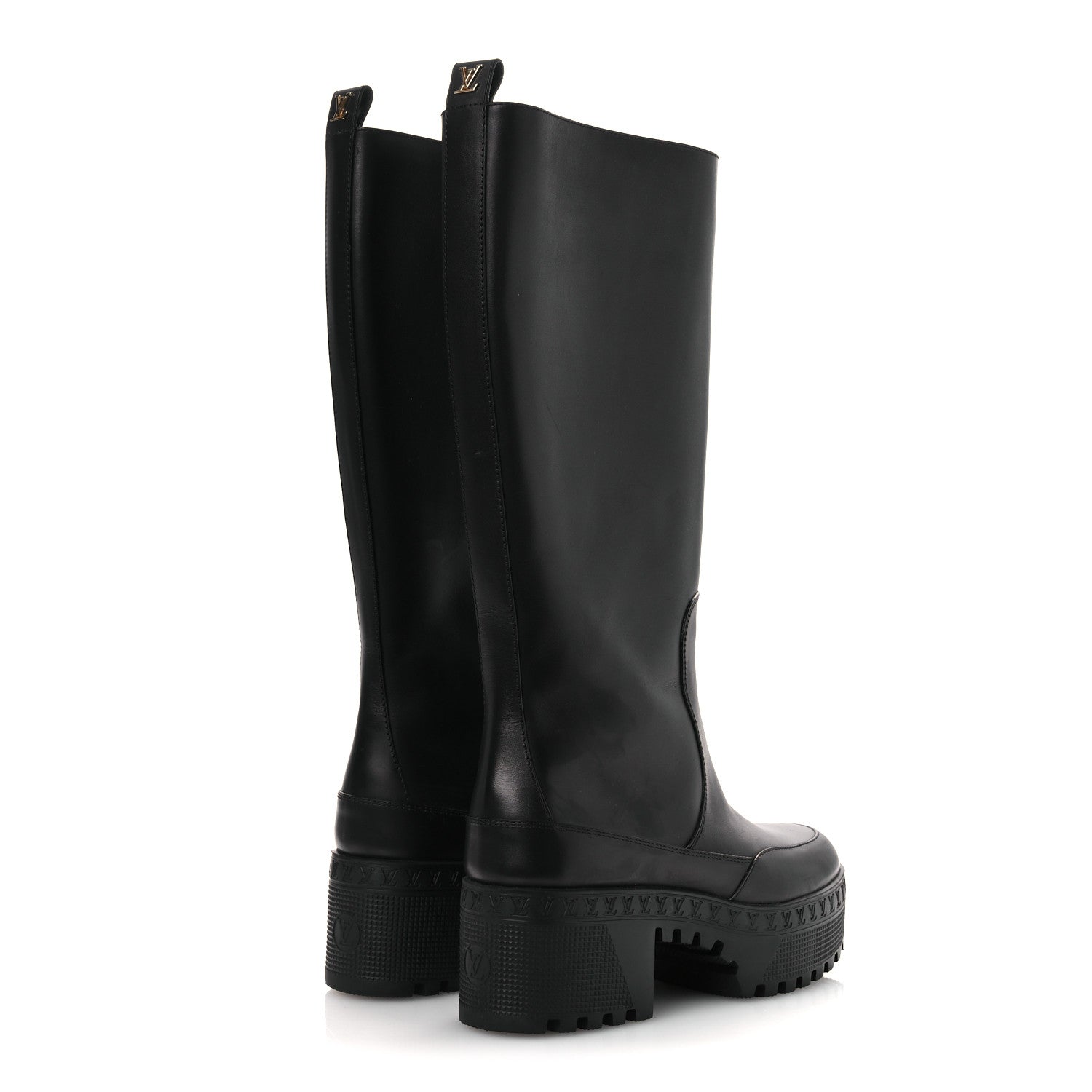Calfskin Laureate Platform High Boots 36 Black